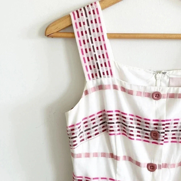 GAL MEETS GLAM cream/red button down embroidered Art Deco A-Line Dress size 2 - Picture 9 of 14